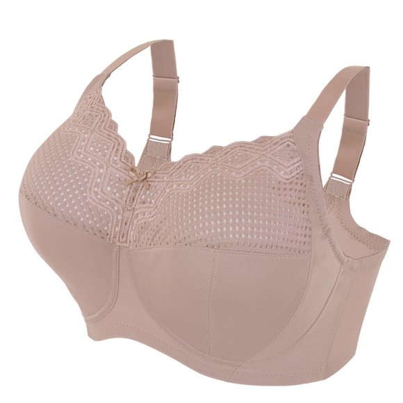Glamorise 50H Plus-Size COMFORT LIFT Bra Wireless-Support SOFT-LACE Taupe NEW - Picture 3 of 13